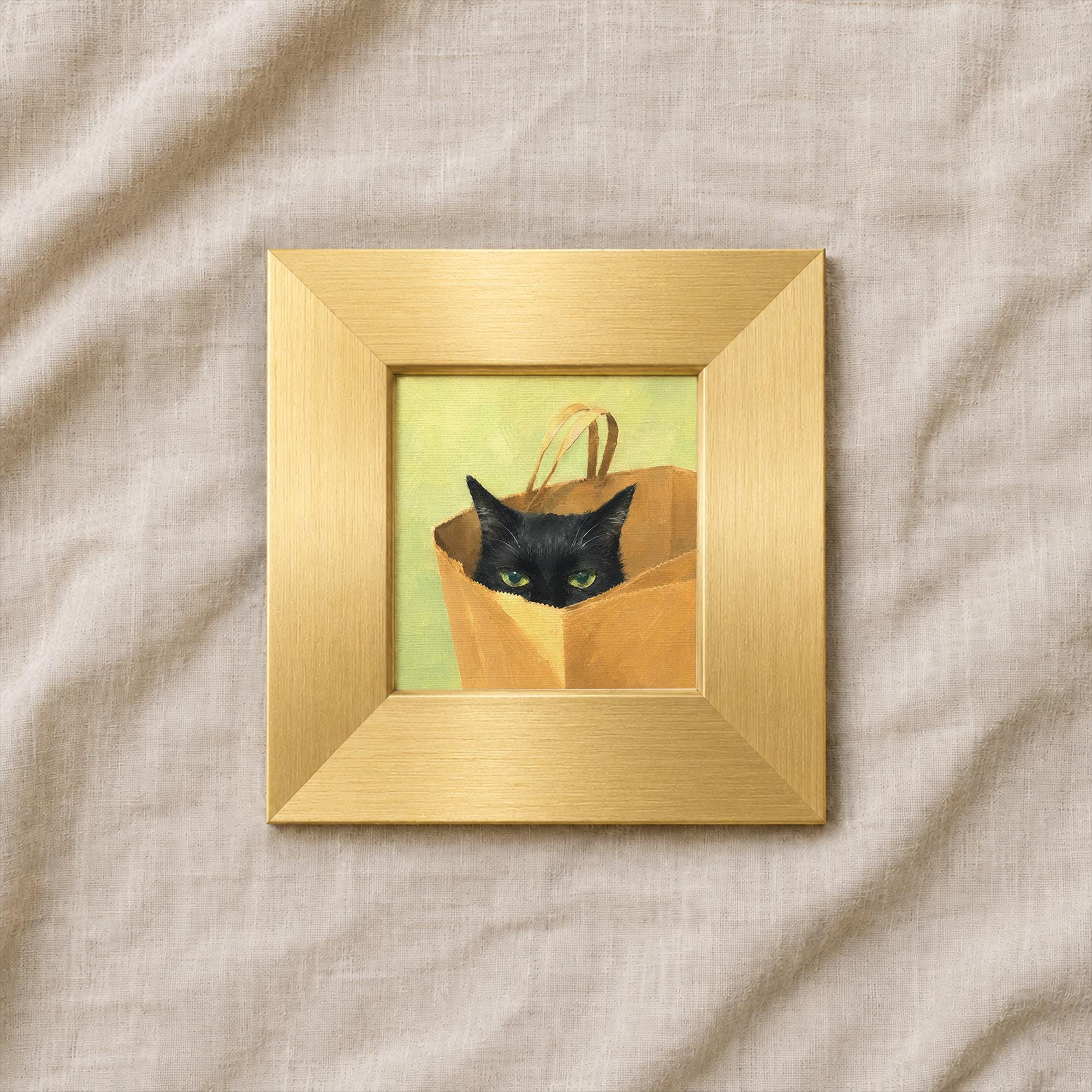 Mini Hand Painted Oil Painting on Canvas, Cute Cat Art,small Framed Cat ...