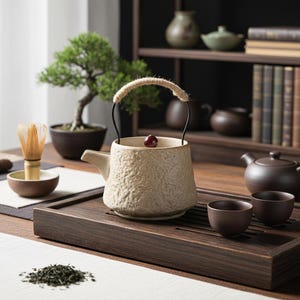 Teksturowany ceramiczny czajniczek | Japoński czajnik | Czajniczek ceramiczny Wabi Sabi