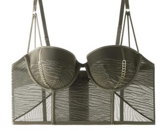 YOKO Zebra Mesh Corset Long Balconette Demi Bra