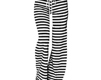 Striped Cotton Lounge Pants: Comfy Wide Leg Sleep Bottoms