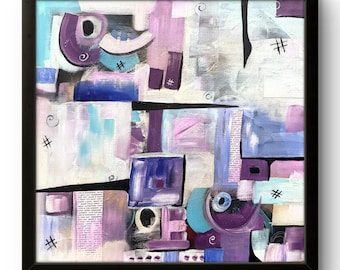 Abstract Acrylic Painting 20x20 Purple Teal Geometric Canvas Wall Art