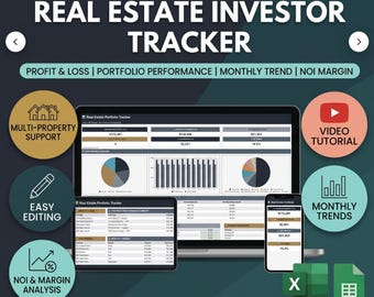 Real Estate Investor Tracker | Multi-Property P&L | Rental Income and Expense Spreadsheet