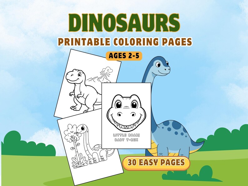Dinosaur Coloring Pages for Toddlers Ages 2–5 | Printable PDF | Easy ...
