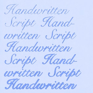 May include: A light blue background featuring the text "Handwritten Script" repeated multiple times in a dark blue, cursive, calligraphic font. The words are arranged in horizontal rows, showcasing a decorative and elegant lettering style.