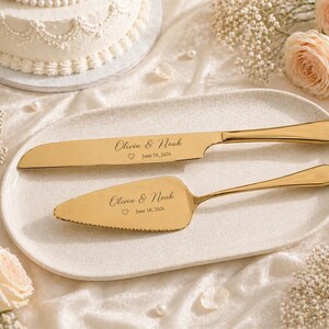 Personalized Engraved Wedding Cake Server  Knife Set, Monogrammed Names & Date, Bridal Shower Gift