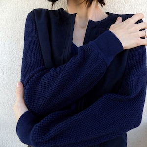 ESCADA VNTG Navy Sweater - Gestrickte Wildlederjacke/VNTG Escada Sweater Jacket
