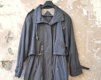 Men's Vintage 80s Dark Grey Trench Coat - Size XL