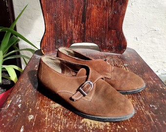 Scarpe Oxford vintage in pelle scamosciata marrone - Moda jugoslava anni '70 (EU37 UK4 US5)