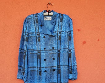 FINK - VNTG peacock Blue Baggy Dress//80s Fashion Oversized Plaid Dress