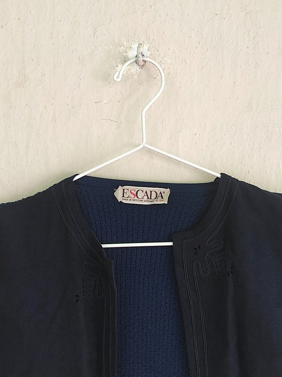 ESCADA VNTG Navy Sweater - Knitted Navy Suede Car… - image 8