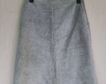 Pastel Gray Leather Skirt - VNTG Suede Skirt L