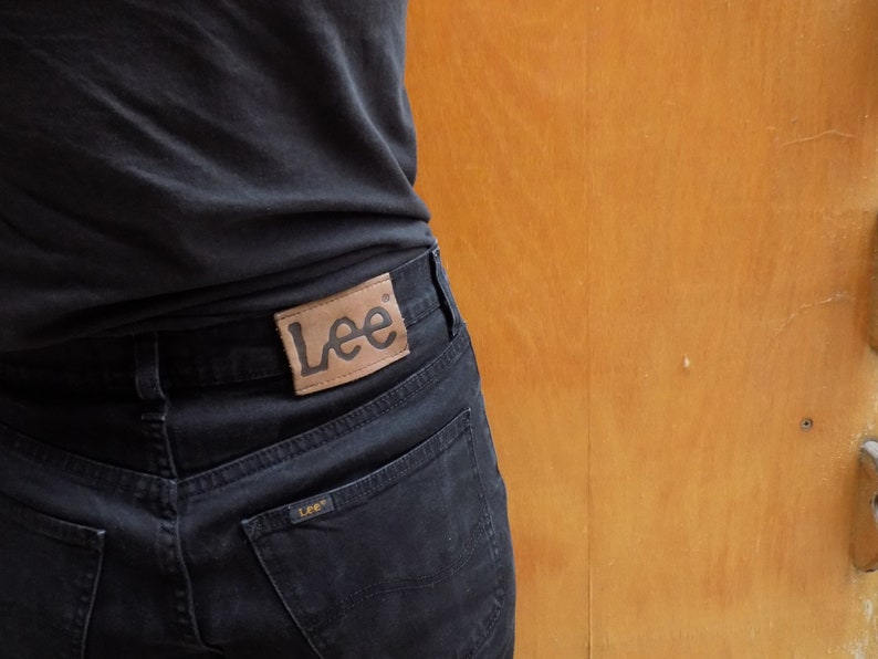 Black VNTG Denim Pants LBlack 90s Mum/'s Jeans L LEE