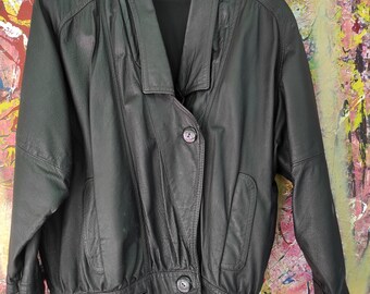 Vintage 80er Jahre Schwarze Lederjacke - Damengröße L
