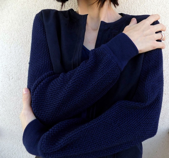 ESCADA VNTG Navy Sweater - Knitted Navy Suede Car… - image 1