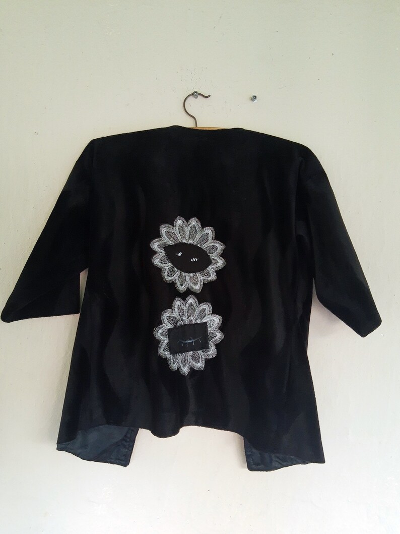 Starry Night One of the Kind Women/'s Black Plush Jacket Black and Silver Plush Jacket