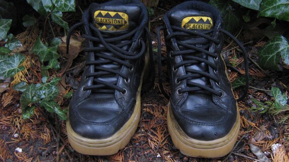 Black Stone - Platform Black Leather Sneakers/ Bla