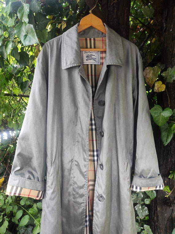 Silver BURBERRY - VNTG Silver Gray Burberry Trench