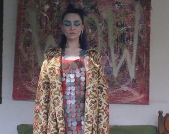 Vintage Tapestry Coat, Wool Mix, 70s Style, One of a Kind