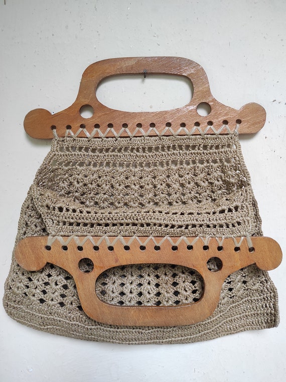 Rope and Wood - Vintage crochet Handbag//60's Fas… - image 2