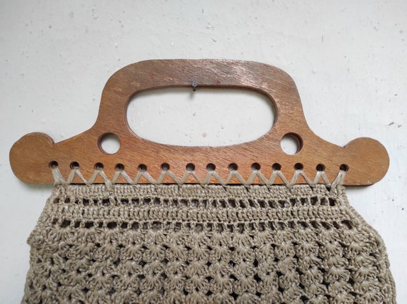 Rope and Wood - Vintage crochet Handbag//60's Fas… - image 3