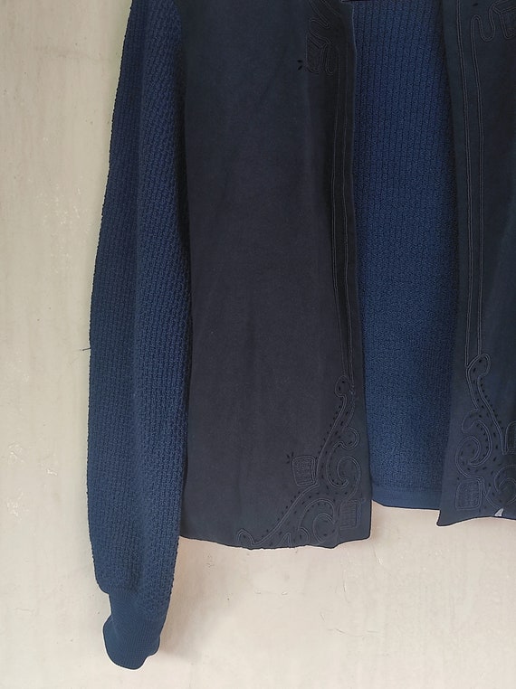 ESCADA VNTG Navy Sweater - Knitted Navy Suede Car… - image 4