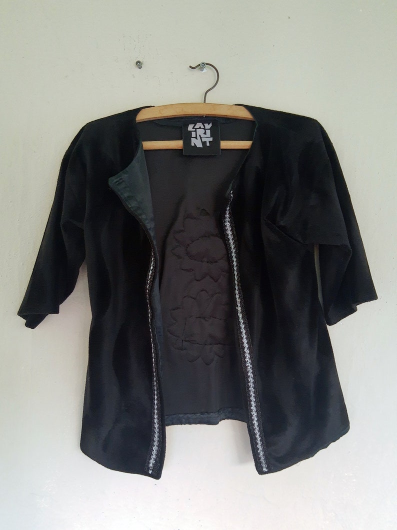 Starry Night One of the Kind Women/'s Black Plush Jacket Black and Silver Plush Jacket