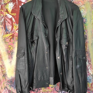 Soft Moon - veste unisexe en cuir noir vintage/veste en cuir des années 70 L//veste en cuir Yougoslavie des années 70