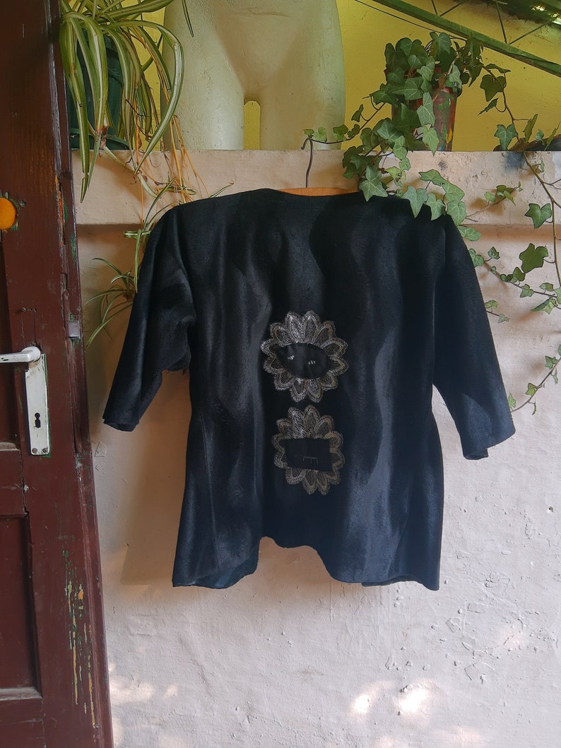 Starry Night One of the Kind Women/'s Black Plush Jacket Black and Silver Plush Jacket