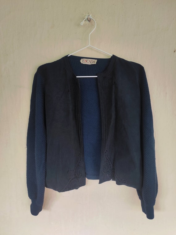 ESCADA VNTG Navy Sweater - Knitted Navy Suede Car… - image 3