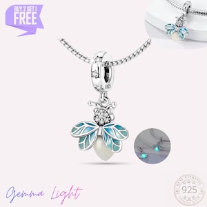Luminous Firefly Lightning Insect • Sterling Silver Bead Jewelry • Charm Fits Pandora Bracelet • Glow in the Dark Luminous Nighttime Charm