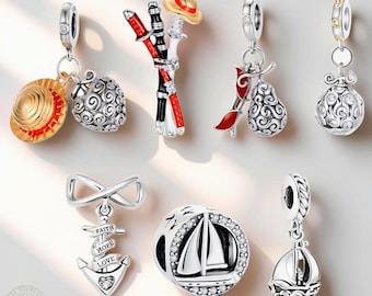 One Piece Anime Charm • 925 Sterling Silver jewelry • Pandora Compatible Pendant Dangle Bead • Iconic, Detailed & Full of Adventure