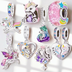 Sterling Silver Magic Flight Unicorn Charm • Bead Fits Pandora Bracelet Jewelry • Rainbow Sky Unicorn Pendant Dangle