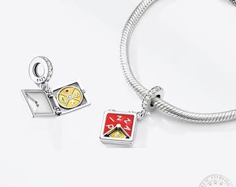 Sterling Silver Pizza Charm (can be opened) • Bead Fits Pandora Bracelet Jewelry • Cute Food Disney Ratatouille Remy Chef Rat Dangle