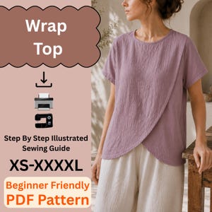 Patrón de costura en PDF para top cruzado de lino / Patrón de blusa asimétrica con solapa / Patrón de costura para camisa y blusa cruzada / Patrón fácil para top de verano de mujer