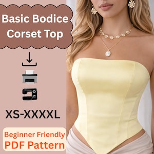 Patrón básico de corpiño en PDF / Patrón base de corpiño para hacer tú misma / Patrón de corpiño con ballenas tipo corsé / Patrón de corpiño con escote redondo para descargar al instante