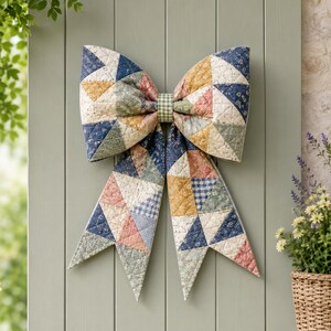 Jumbo Quilted Door Bow Sewing Pattern PDF | Oversized Patchwork Bow | Christmas Door Decor | Reversible Large Fabric Bow DIY Pattern