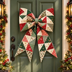Christmas Oversized Reversible Quilted Bow Sewing Pattern PDF | Large Fabric Wreath Bow | Beginner Friendly DIY Holiday Decor