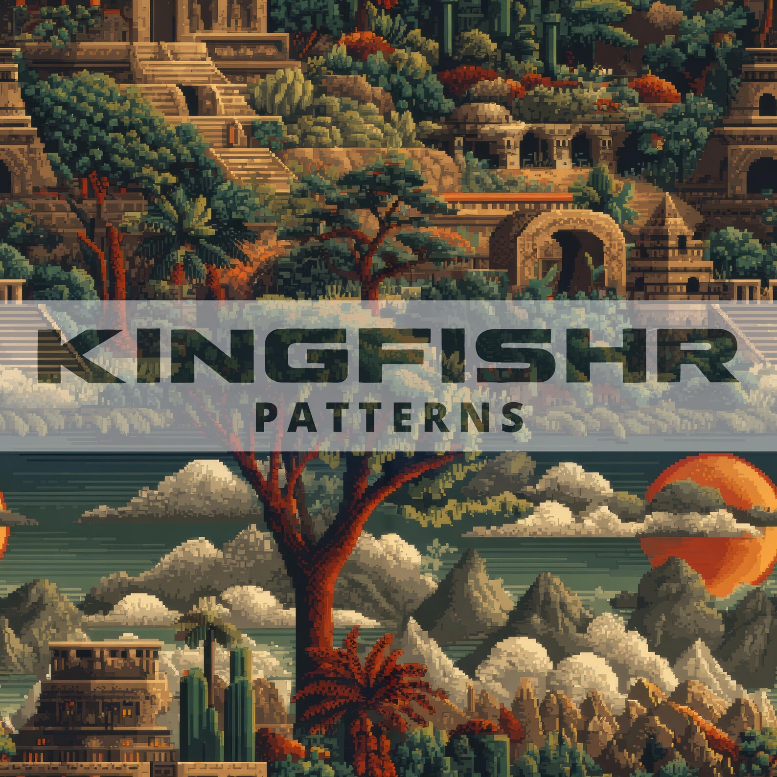 Aztec Landscape Seamless Pattern, Pixel Art Ancient Ruins Jungle Design ...