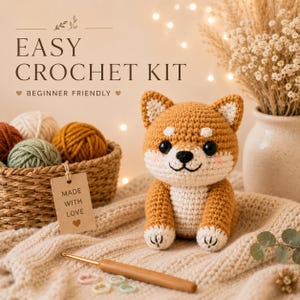 Shiba Inu Crochet Kit for Beginners, Amigurumi Dog Crochet Kit, Easy DIY Crochet Animal Project, Complete Starter Kit, Gift for Dog Lovers
