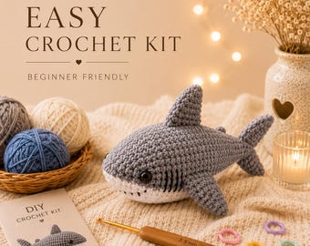 Crochet Kit for Beginners – DIY Shark Amigurumi – Cute Crochet Kit – Easy Starter Kit – Gift Idea – All Materials Included
