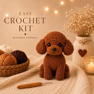 Crochet Dog Kit for Beginners, DIY Puppy Amigurumi Kit, Step-by-Step Guide Included, Easy Crochet Kit Gift Idea, Complete Starter Kit