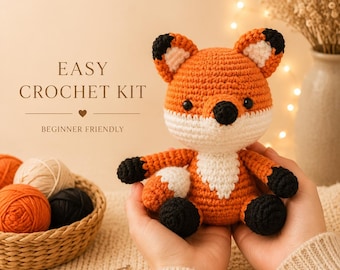 Beginner Crochet Kit Fox – Easy Amigurumi DIY Kit – Cute Crochet Starter Kit – Step by Step – Relaxing Craft Gift Idea