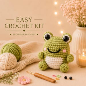 Frog Amigurumi Crochet Kit for Beginners, DIY Crochet Animal Kit, Easy Plush Project, Complete Craft Kit, Gift for Crochet Lovers