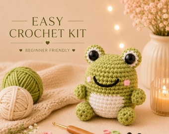 Frog Crochet Kit for Beginners – Easy DIY Crochet Animal Kit, Cute Handmade Plush Project, Relaxing Craft Gift