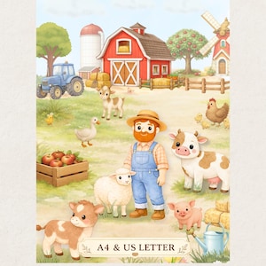 Farm Animals & Farm Objects Poster Printable for Kids, Montessori Nursery Wall Art, Toddler Learning Poster, A4 US Letter
