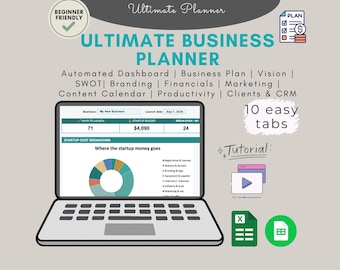 Startup Business Planner Spreadsheet, Excel Google Sheets, Small Business Plan (Digital Download)