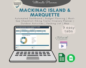 Mackinac Island Marquette Trip Planner Spreadsheet, Itinerary, Budget, Map (Digital Download)
