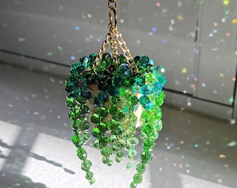 Mini Woven Basket Beaded Plant Suncatcher - Longer Strands