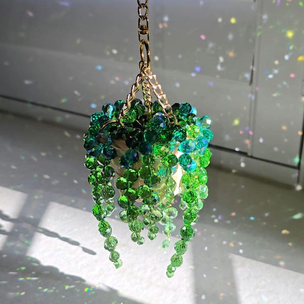 Mini gewebter Korb-Perlen-Pflanzen-Suncatcher - längere Stränge