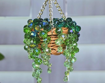 Tiny Wicker Basket Beaded Plant Suncatcher - Longer Strands